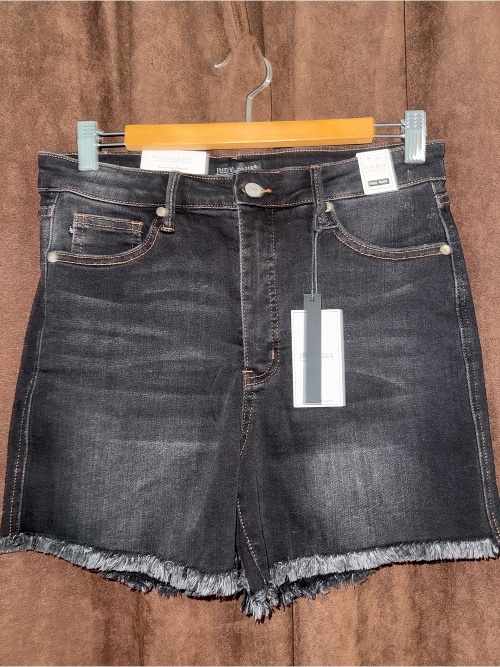Judy Blue Washed Black High-Rise Denim Shorts with Frayed Hem - Picture 2 of 6
